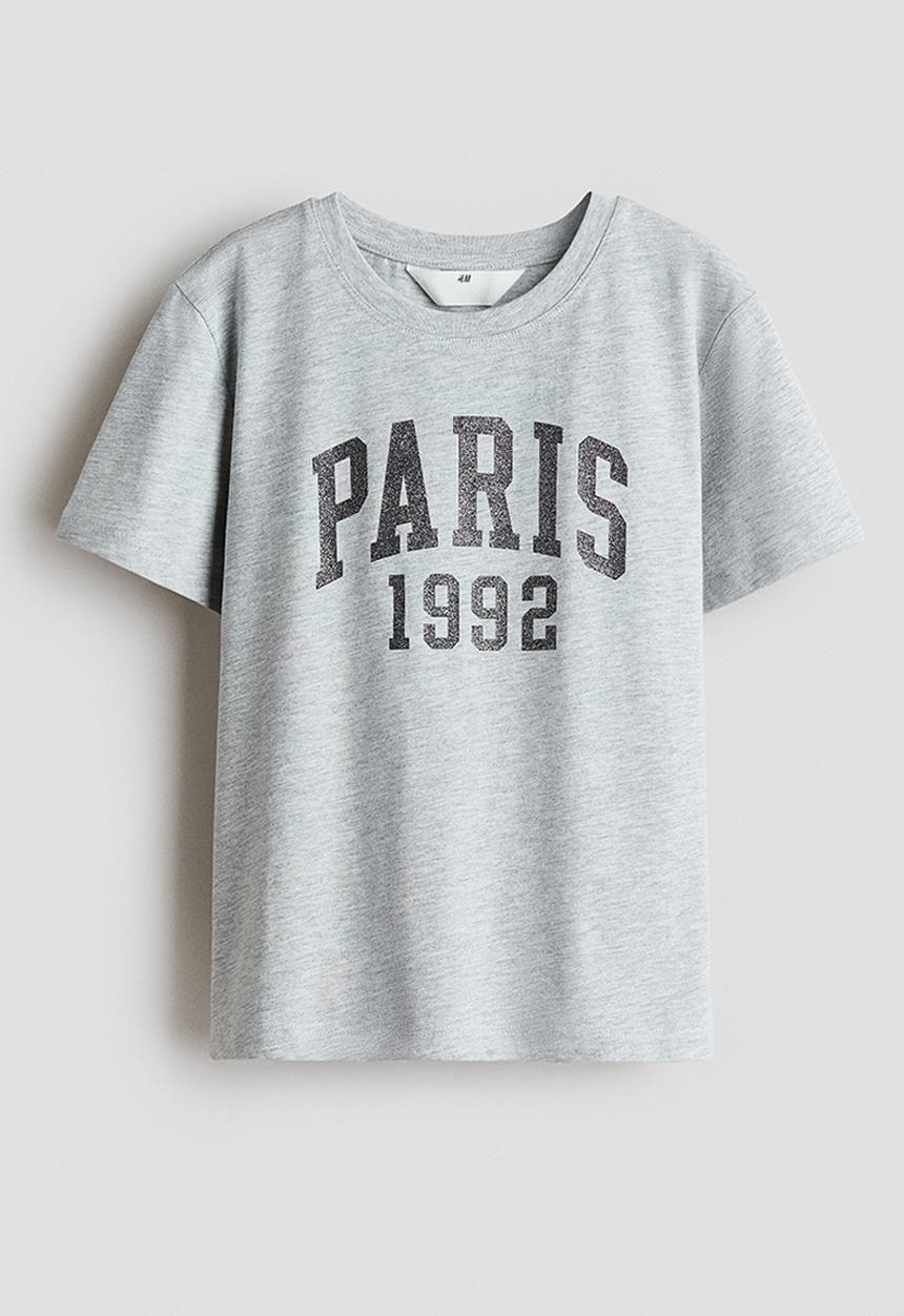 H&M - Printed t-shirt - light grey marl/paris