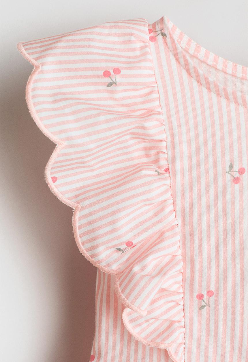 H&M - Flounce-trimmed cotton dress - light pink/cherries