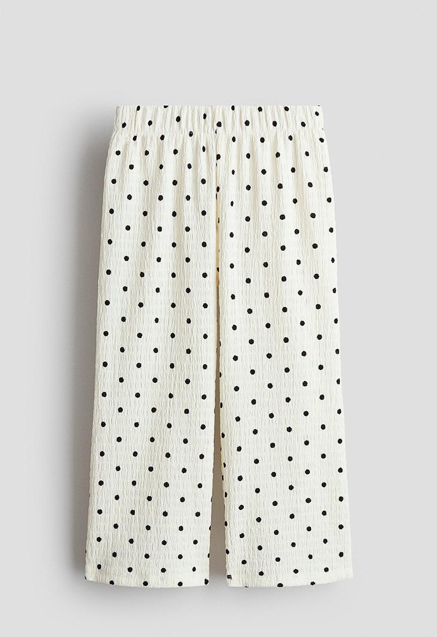 H&M - Wide crinkled trousers - white/polka dot