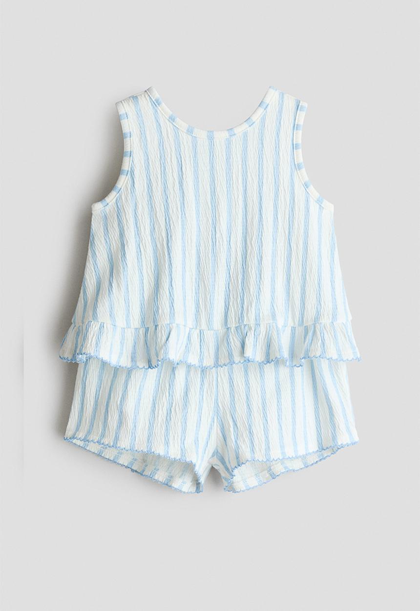 H&M - 2-piece crinkled cotton set - white/light blue striped