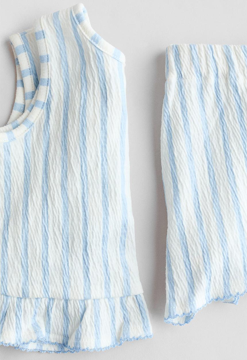 H&M - 2-piece crinkled cotton set - white/light blue striped