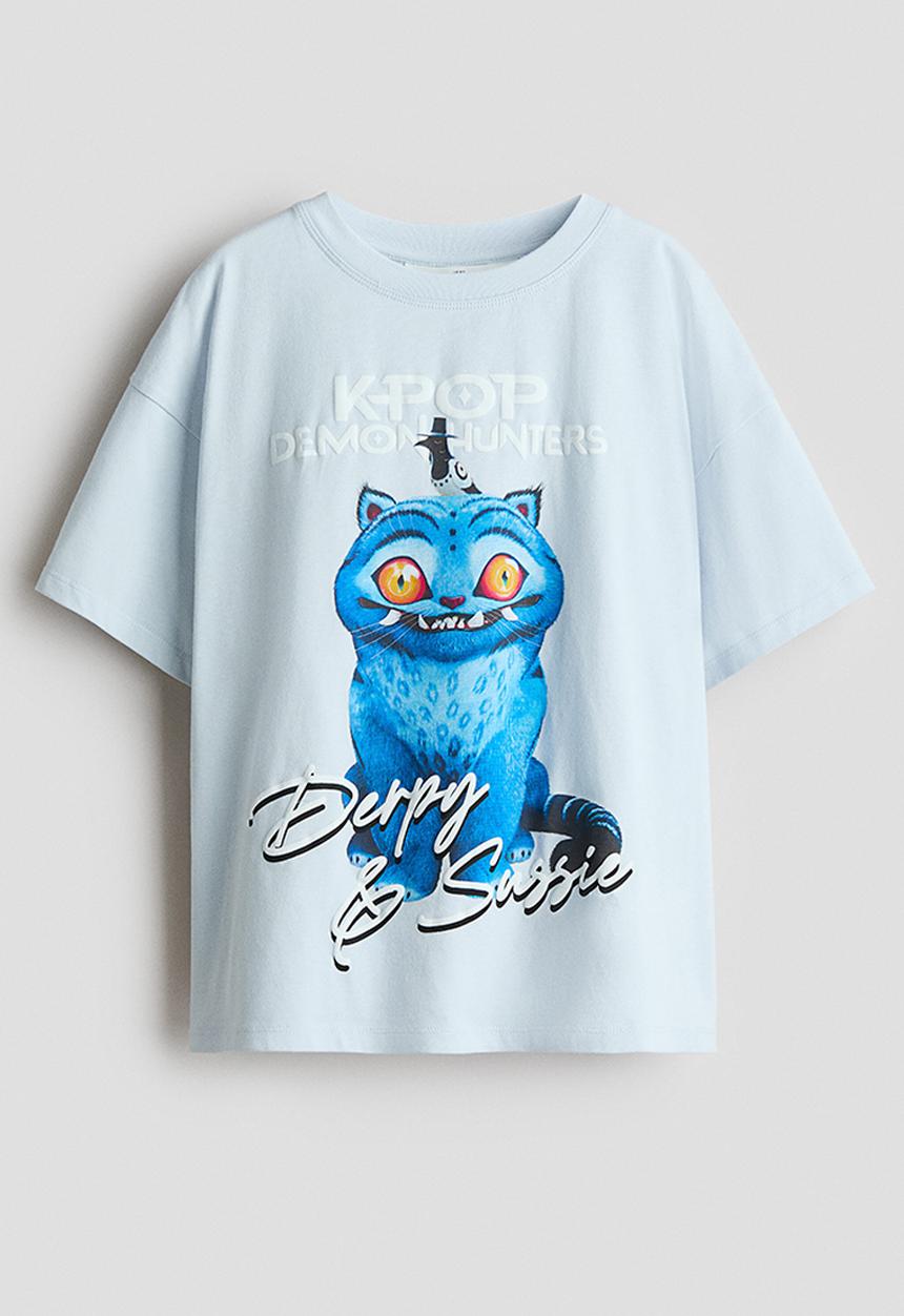 H&M - Printed t-shirt - light blue/kpop demon hunters