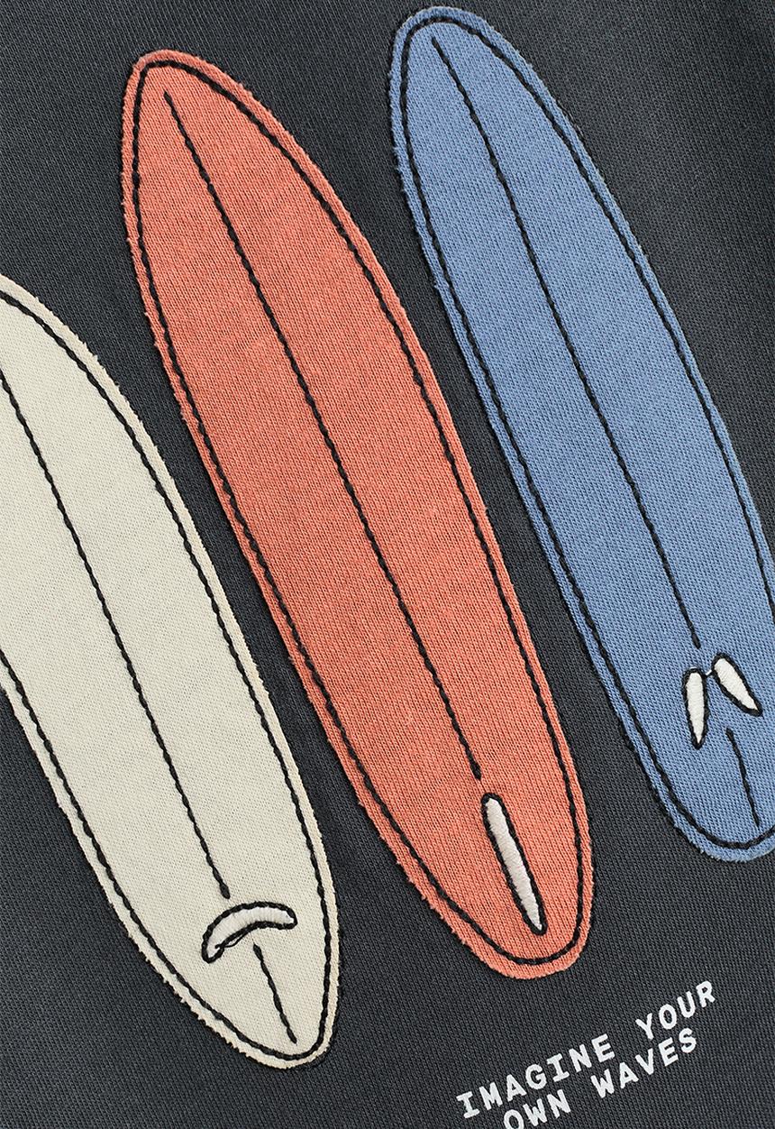 H&M - Embroidered-motif T-shirt - dark grey/surfboards