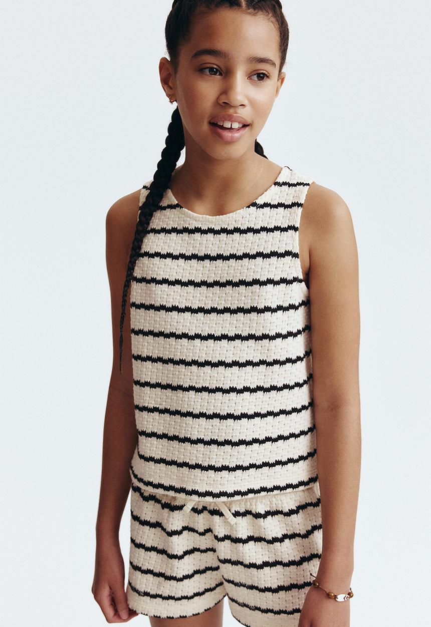 H&M - Pointelle-knit top - white/black striped