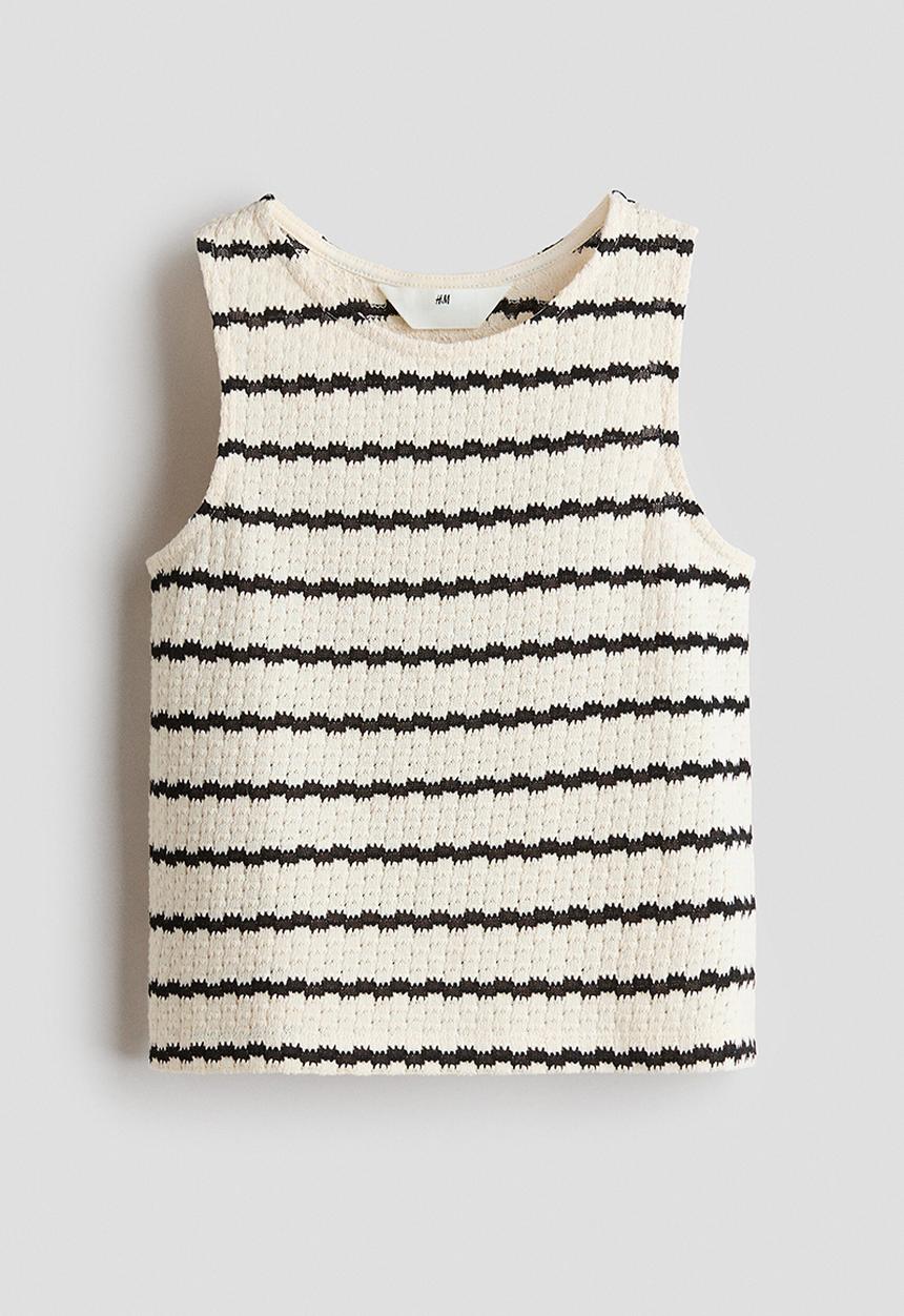 H&M - Pointelle-knit top - white/black striped