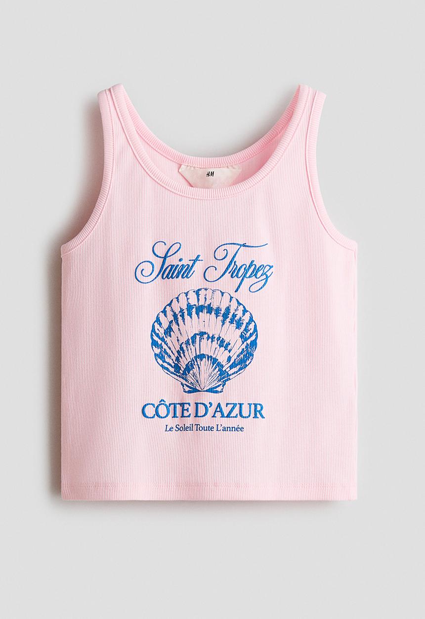 H&M - Printed cotton vest top - pink/saint-tropez