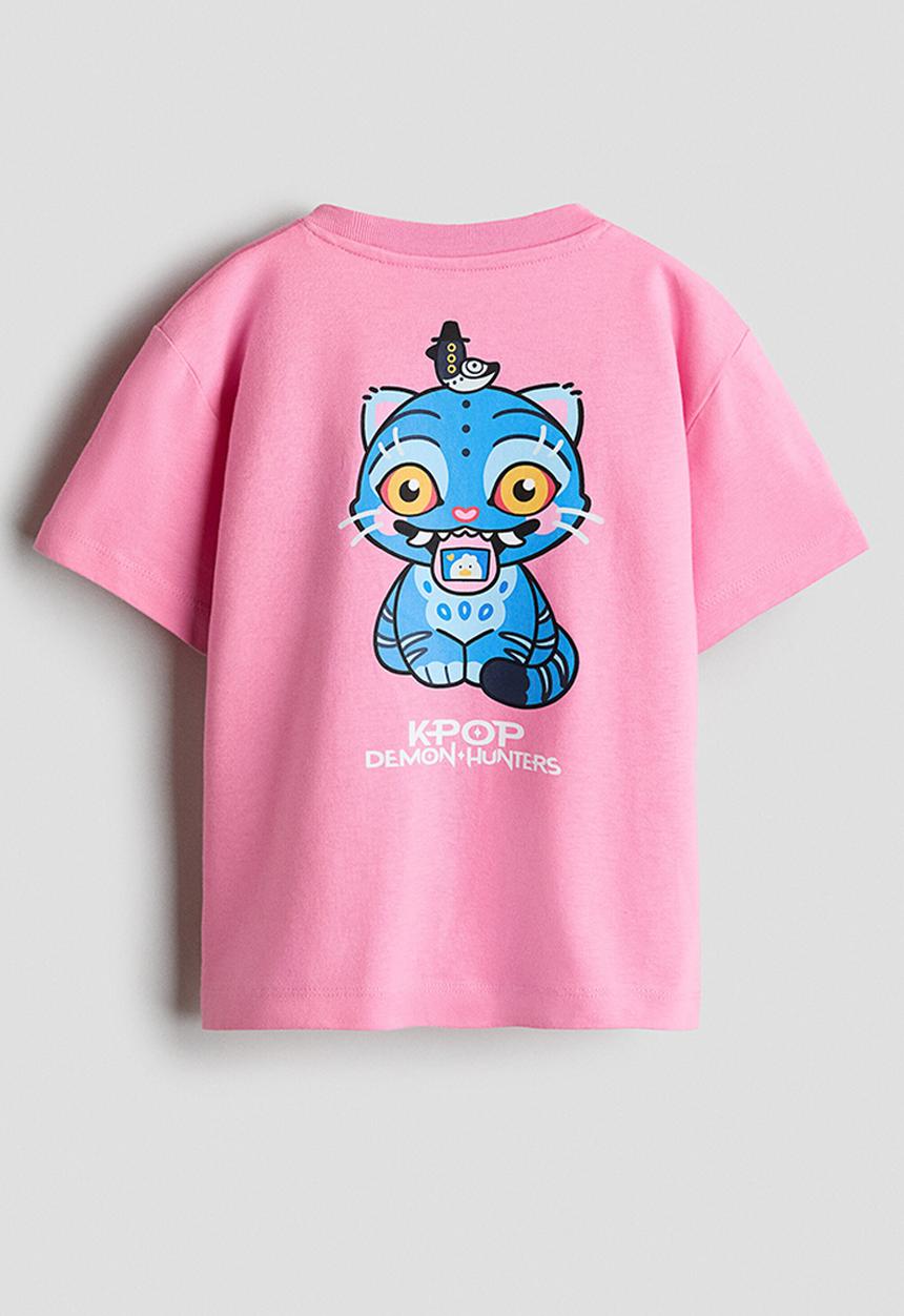 H&M - Printed cotton t-shirt - pink/kpop demon hunters