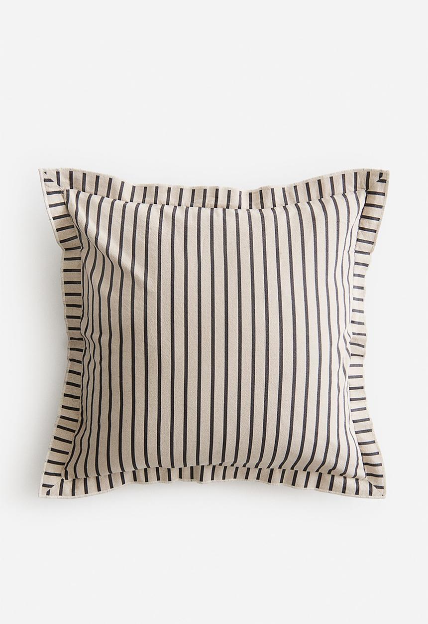 H&M - Linen-blend cushion cover - light beige/striped