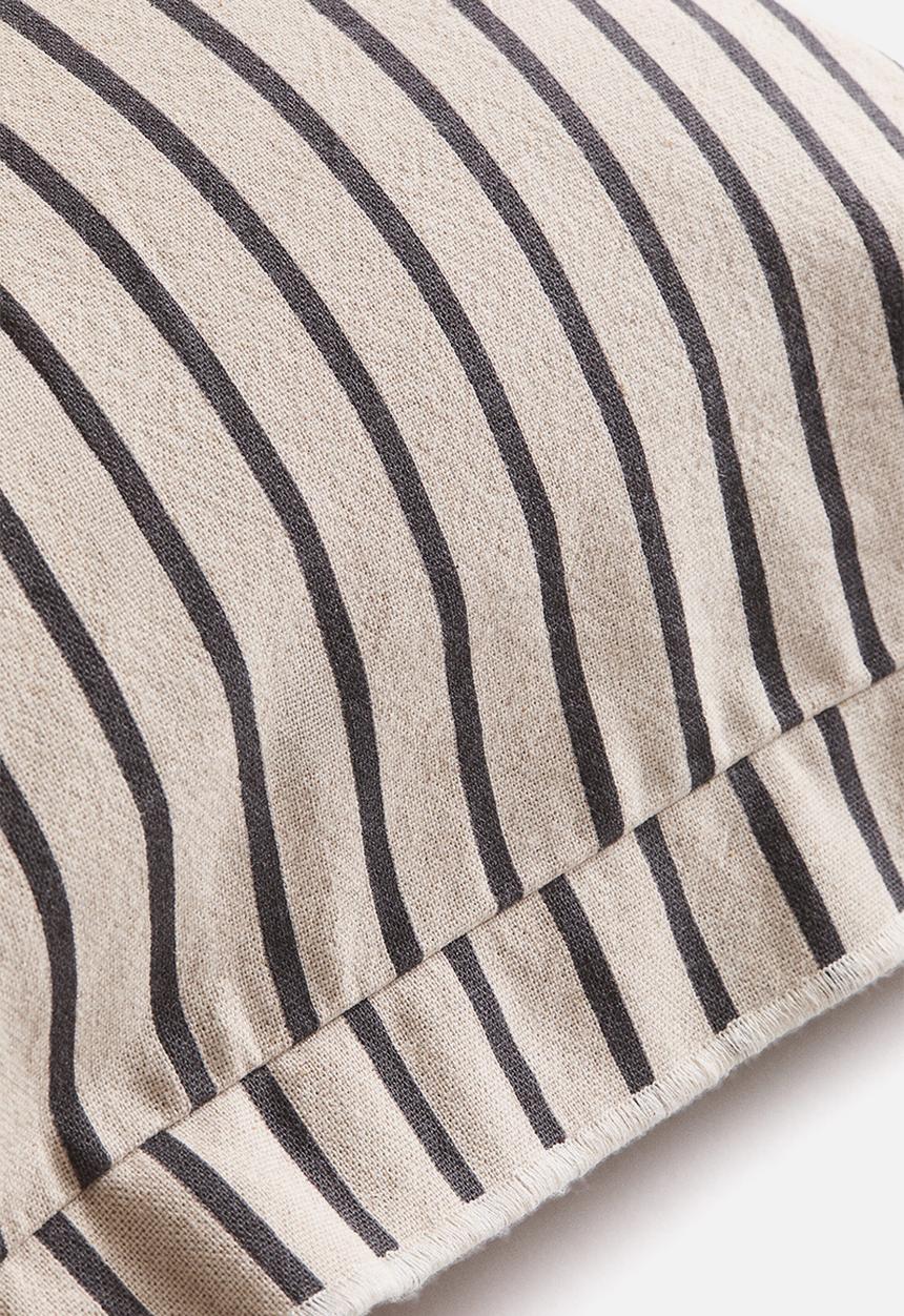 H&M - Linen-blend cushion cover - light beige/striped