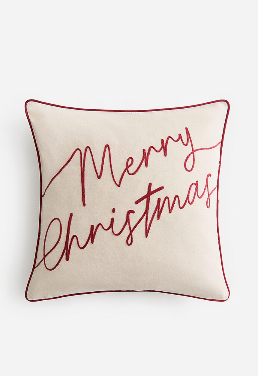 H&M - Embroidered cushion cover - cream/merry christmas