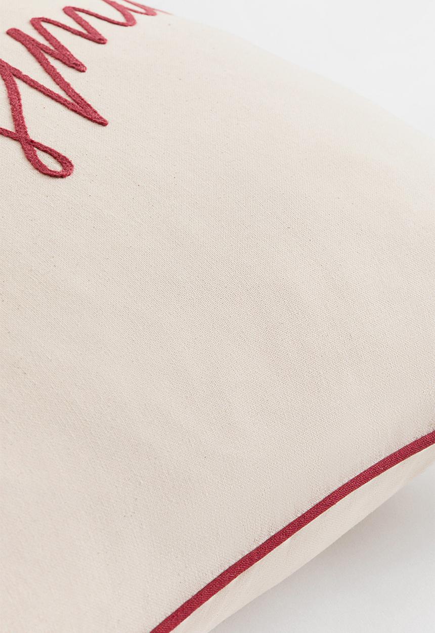 H&M - Embroidered cushion cover - cream/merry christmas