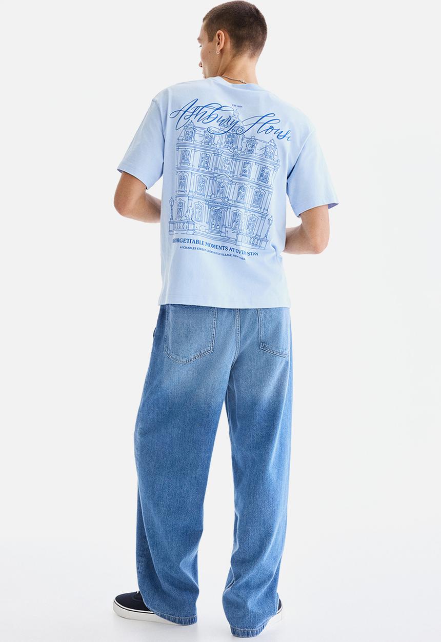 H&M - Loose fit printed T-shirt - light blue/ashbury house