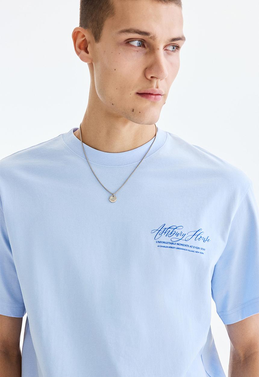 H&M - Loose fit printed T-shirt - light blue/ashbury house