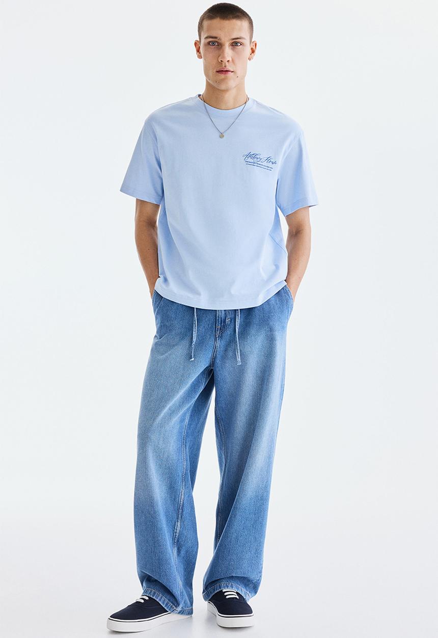 H&M - Loose fit printed T-shirt - light blue/ashbury house