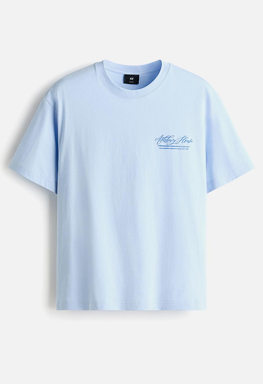 H&M - Loose fit printed T-shirt - light blue/ashbury house