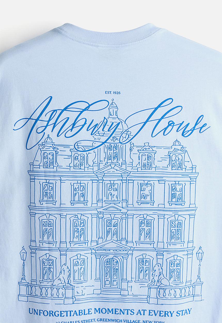 H&M - Loose fit printed T-shirt - light blue/ashbury house