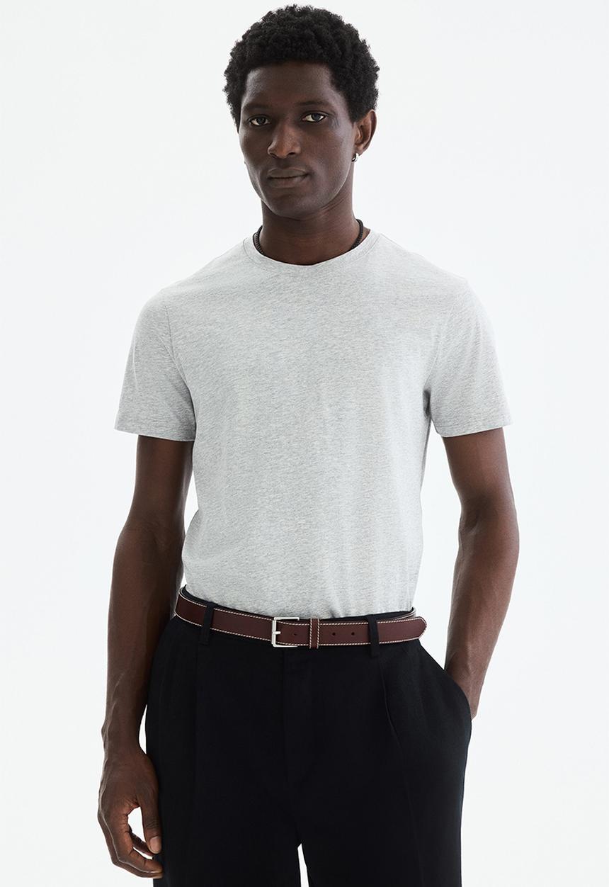 H&M - Slim fit pima cotton T-shirt - light grey marl