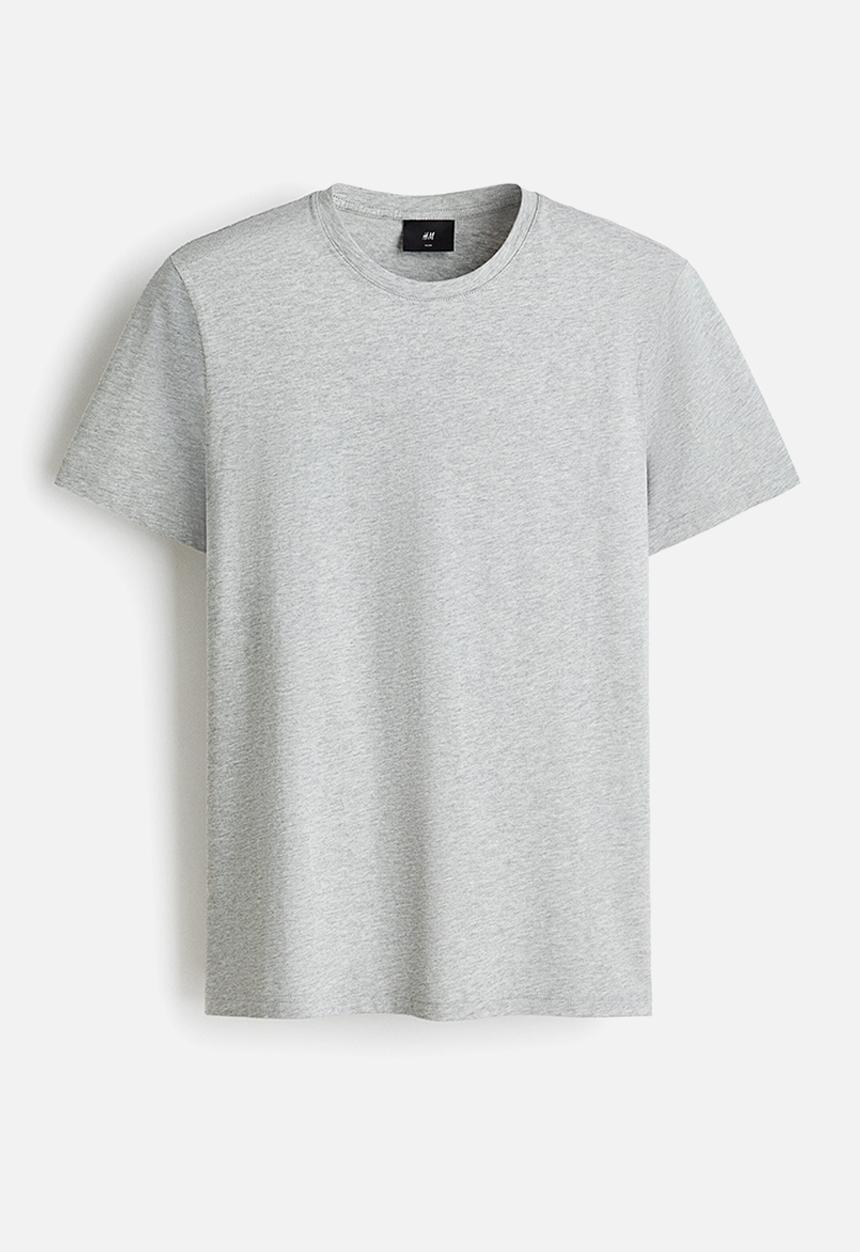 H&M - Slim fit pima cotton T-shirt - light grey marl