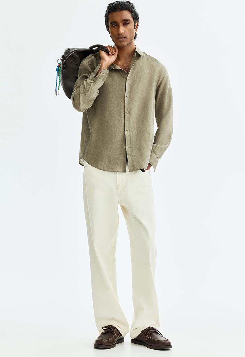 H&M - Slim fit linen shirt - khaki green