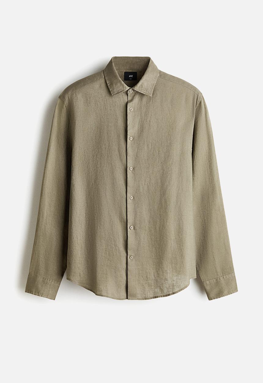 H&M - Slim fit linen shirt - khaki green