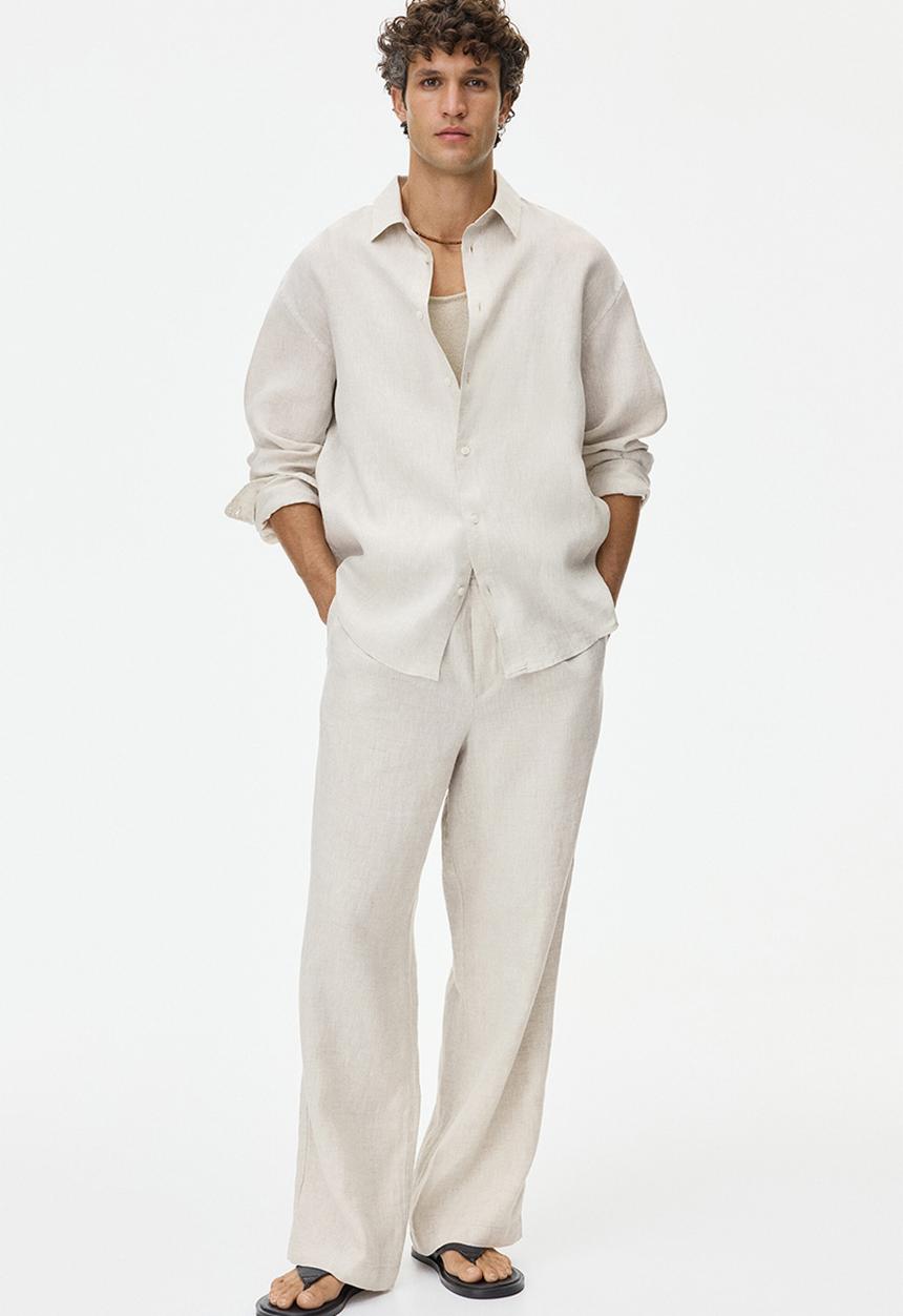 H&M - Loose fit linen trousers - light beige