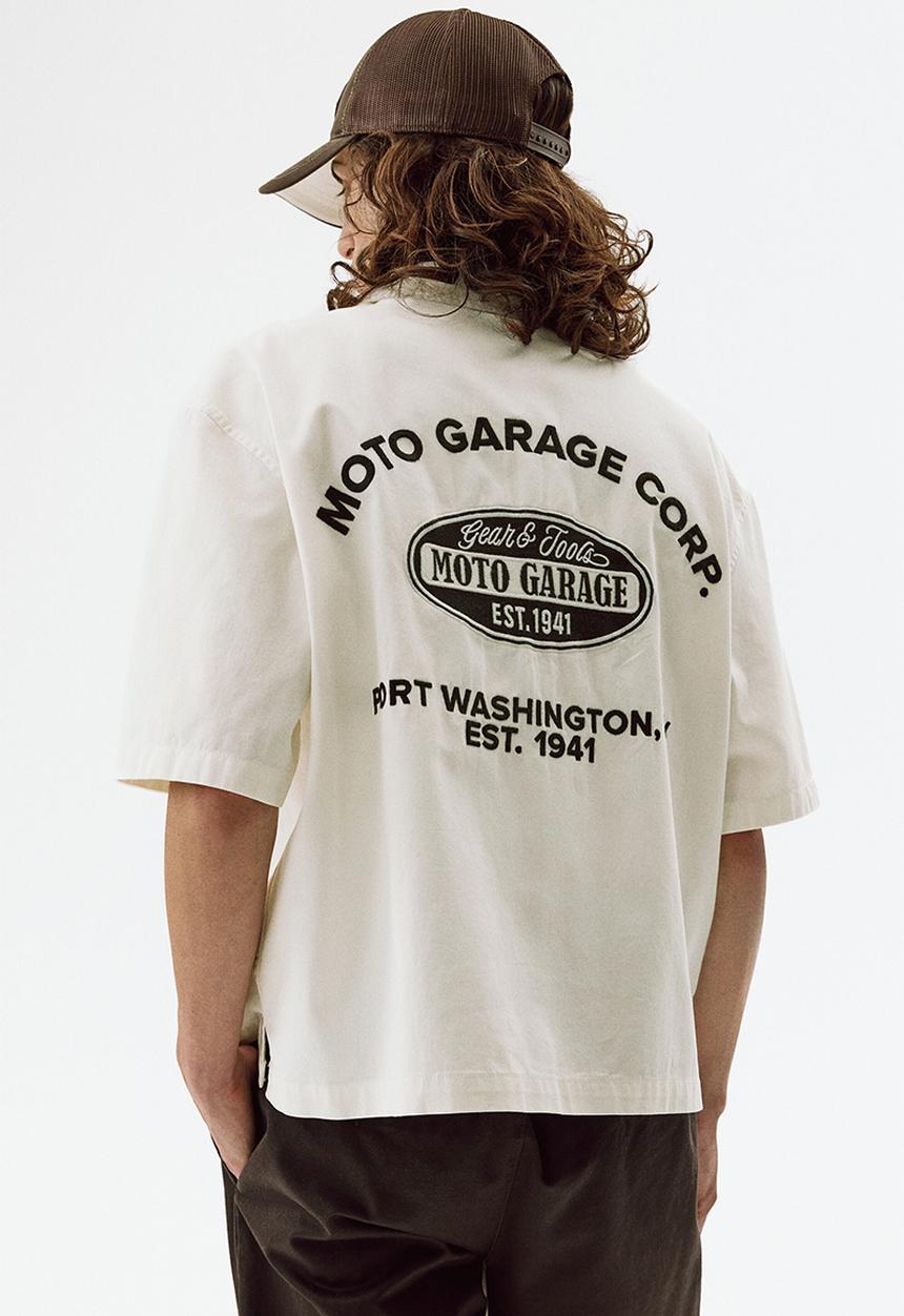 H&M - Relaxed fit short-sleeved utility shirt - white/moto garage