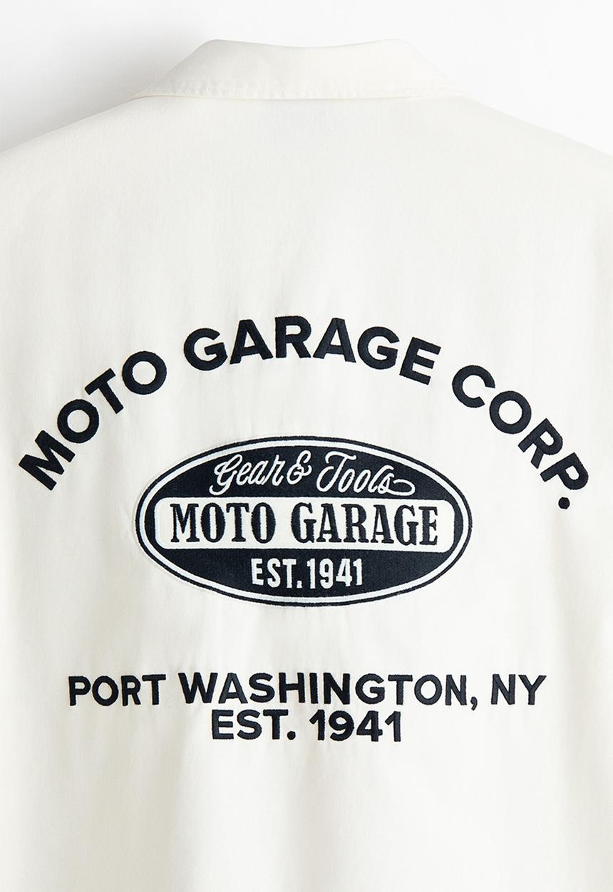 H&M - Relaxed fit short-sleeved utility shirt - white/moto garage
