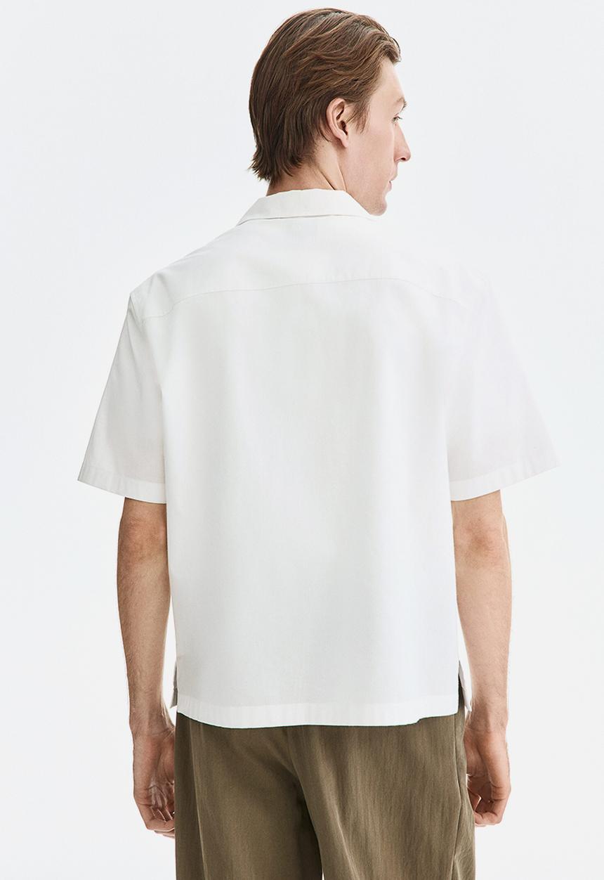 H&M - Relaxed fit embroidered-motif resort shirt - white/palm trees