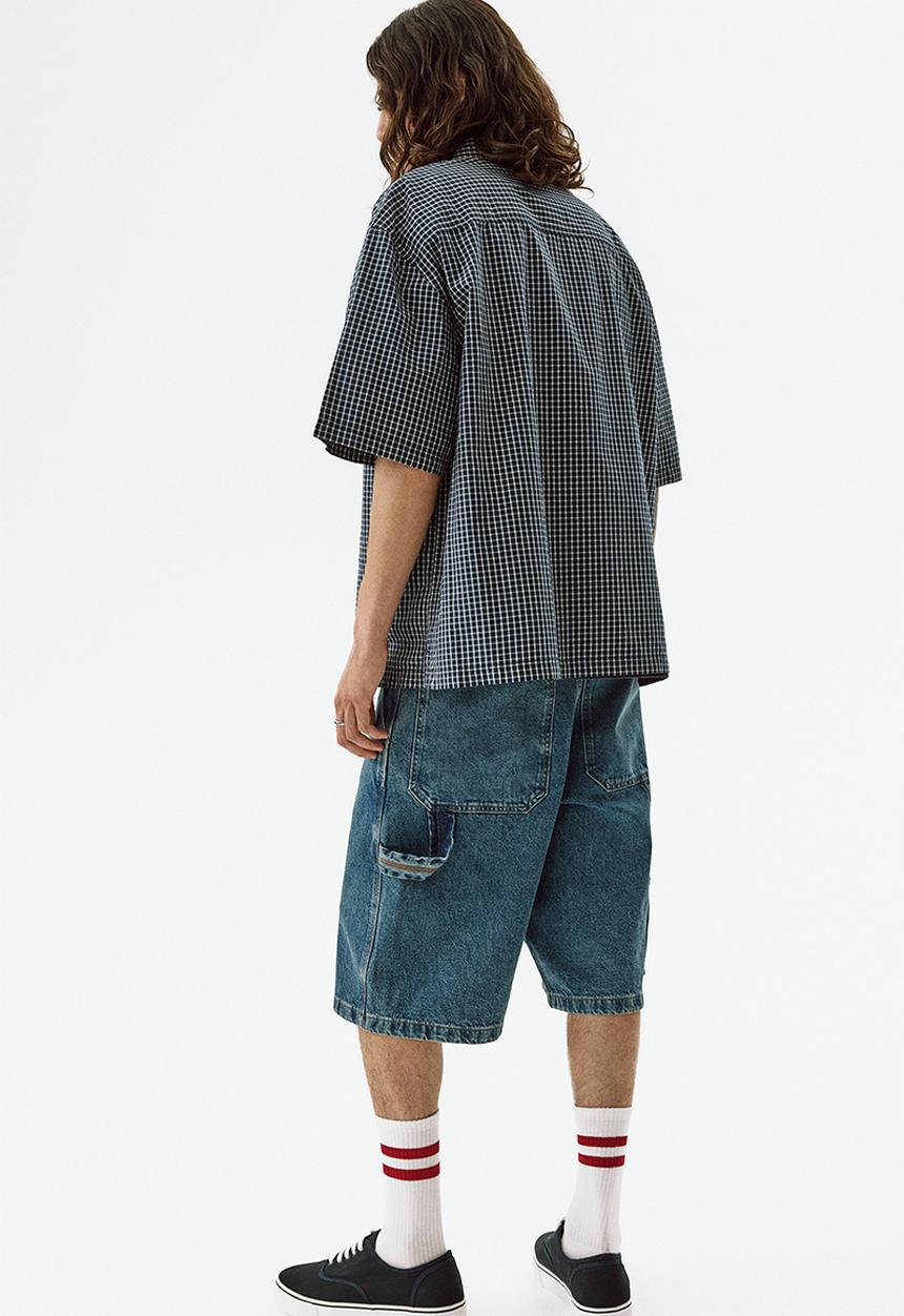 H&M - Relaxed fit cotton shirt - navy blue/checked