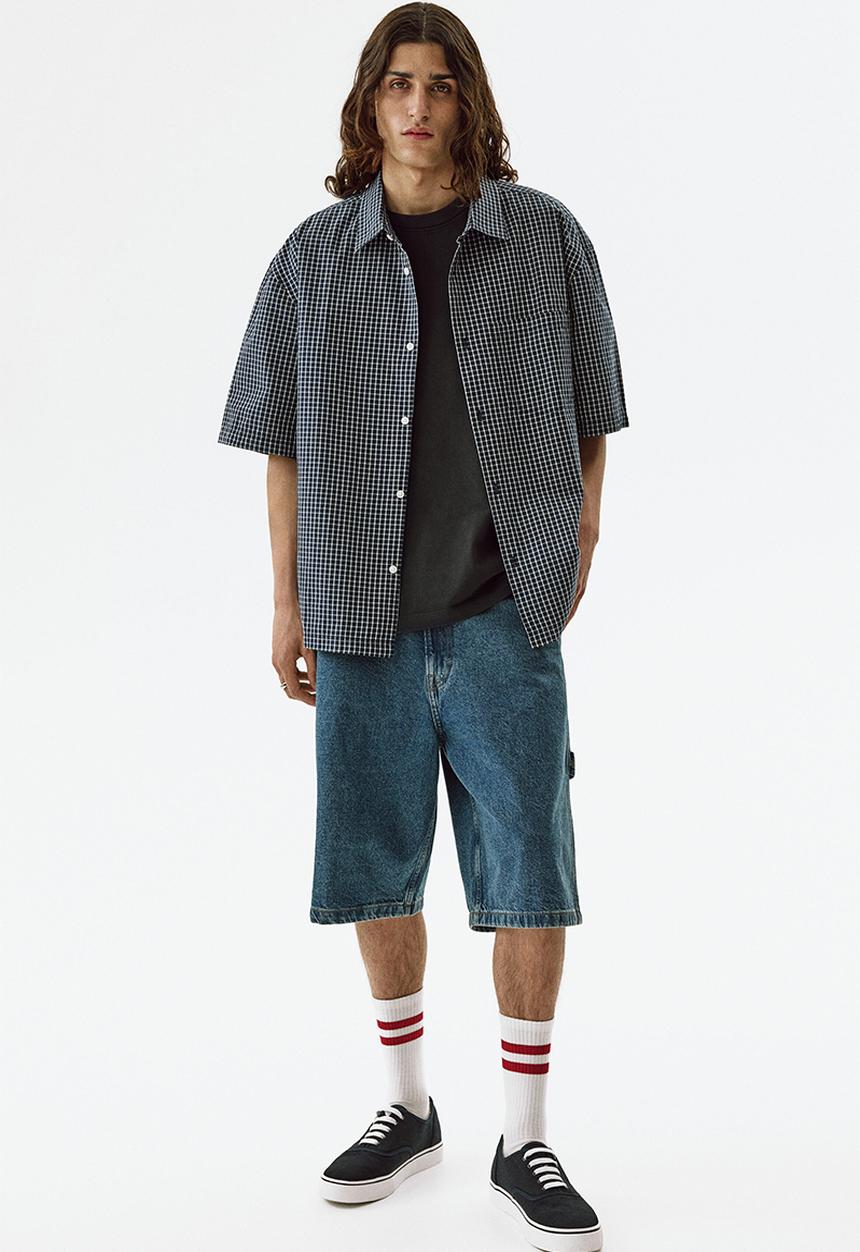 H&M - Relaxed fit cotton shirt - navy blue/checked