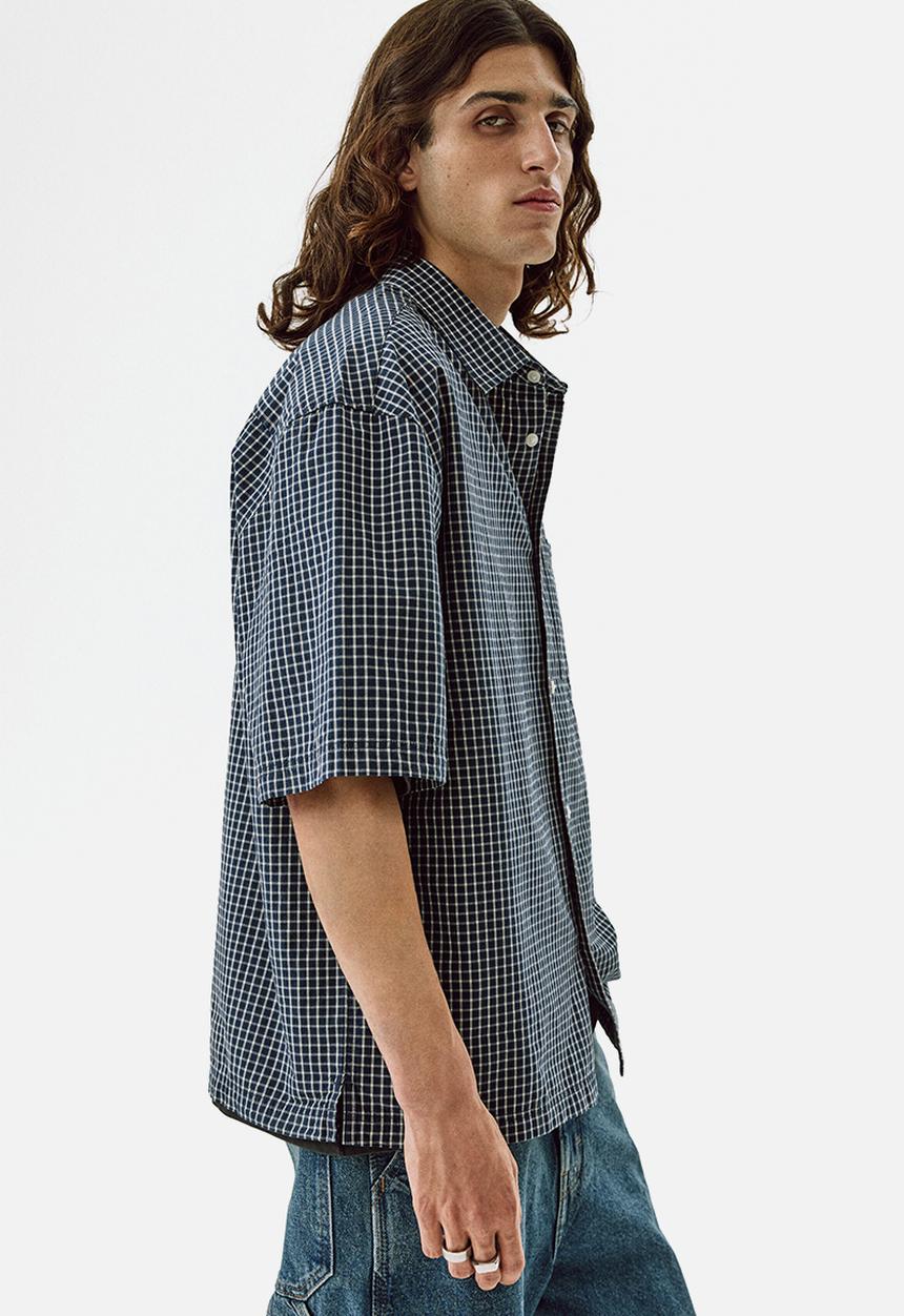 H&M - Relaxed fit cotton shirt - navy blue/checked