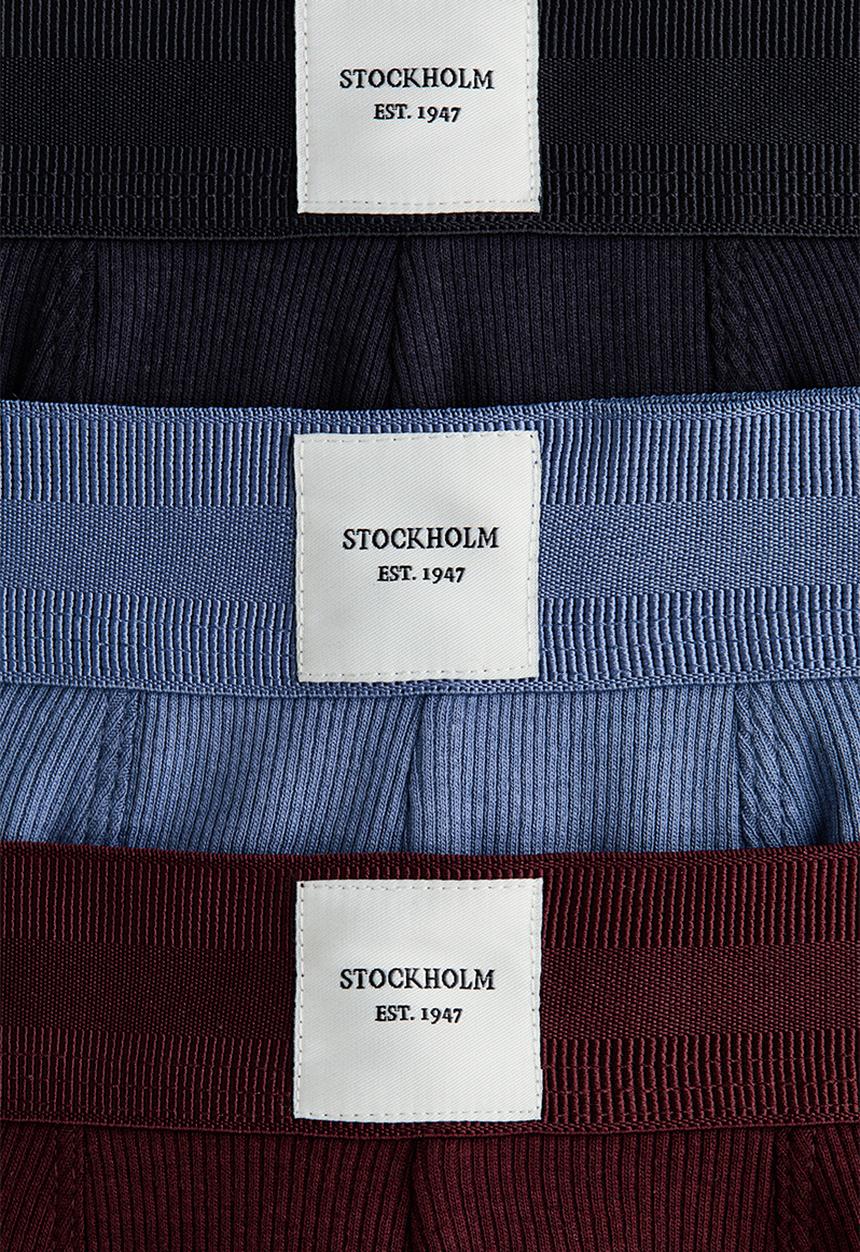 H&M - 3-pack ribbed short trunks - black/dusty blue/burgundy