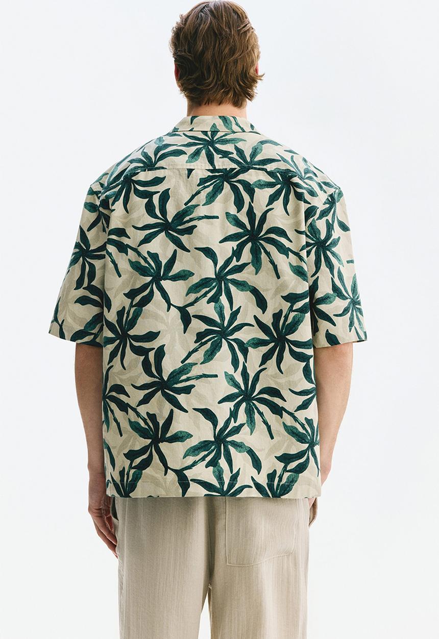 H&M - Relaxed fit cotton resort shirt - dark green/patterned
