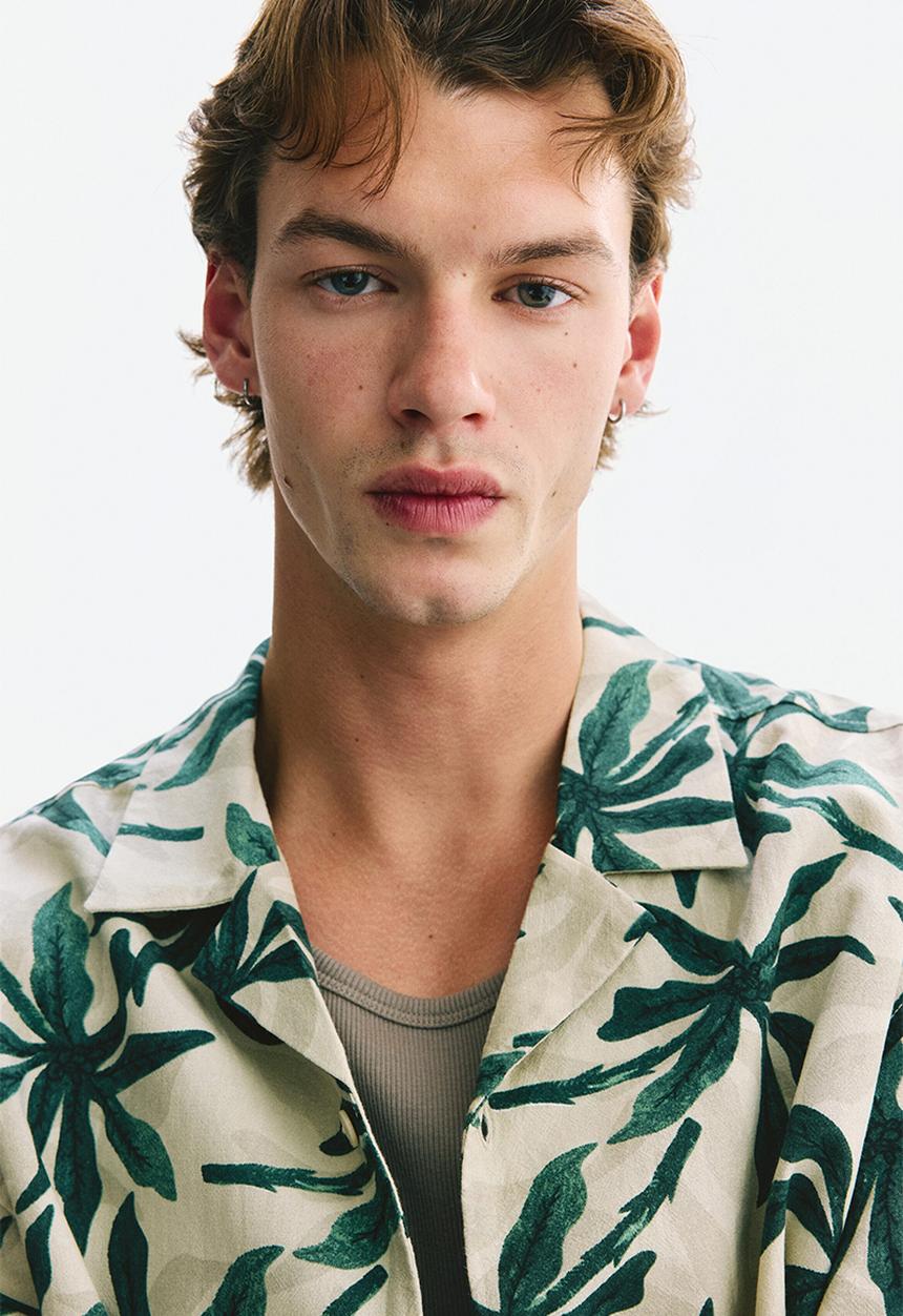 H&M - Relaxed fit cotton resort shirt - dark green/patterned