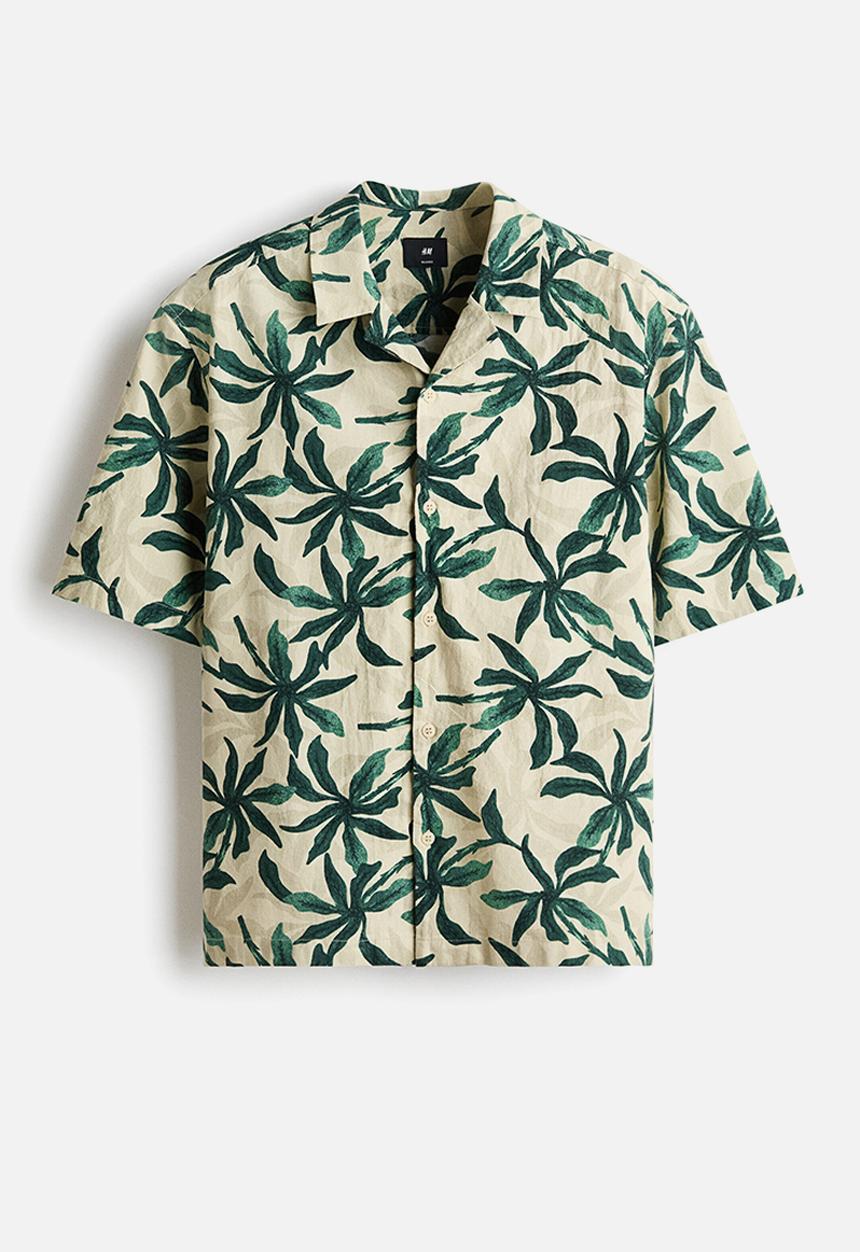 H&M - Relaxed fit cotton resort shirt - dark green/patterned