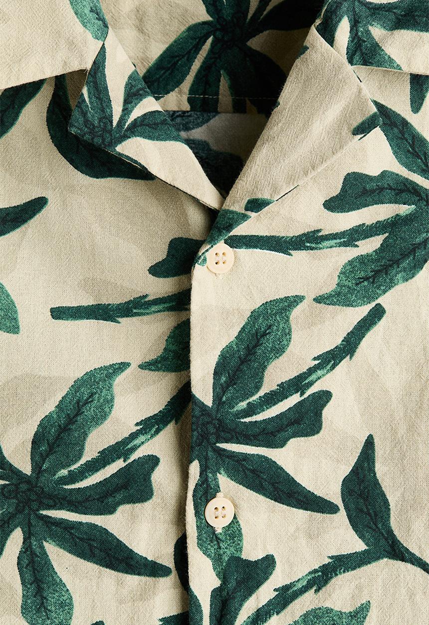 H&M - Relaxed fit cotton resort shirt - dark green/patterned