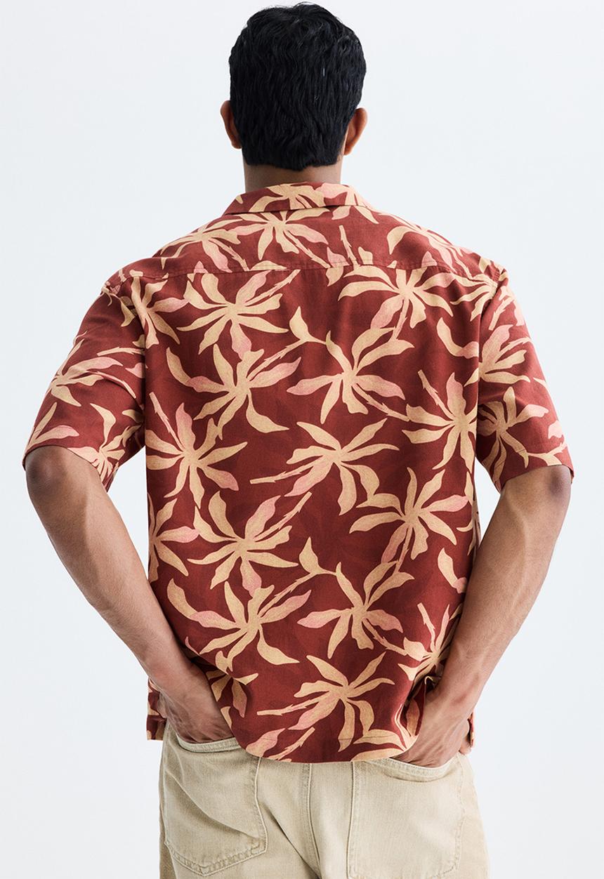 H&M - Relaxed fit cotton resort shirt - rust red/patterned
