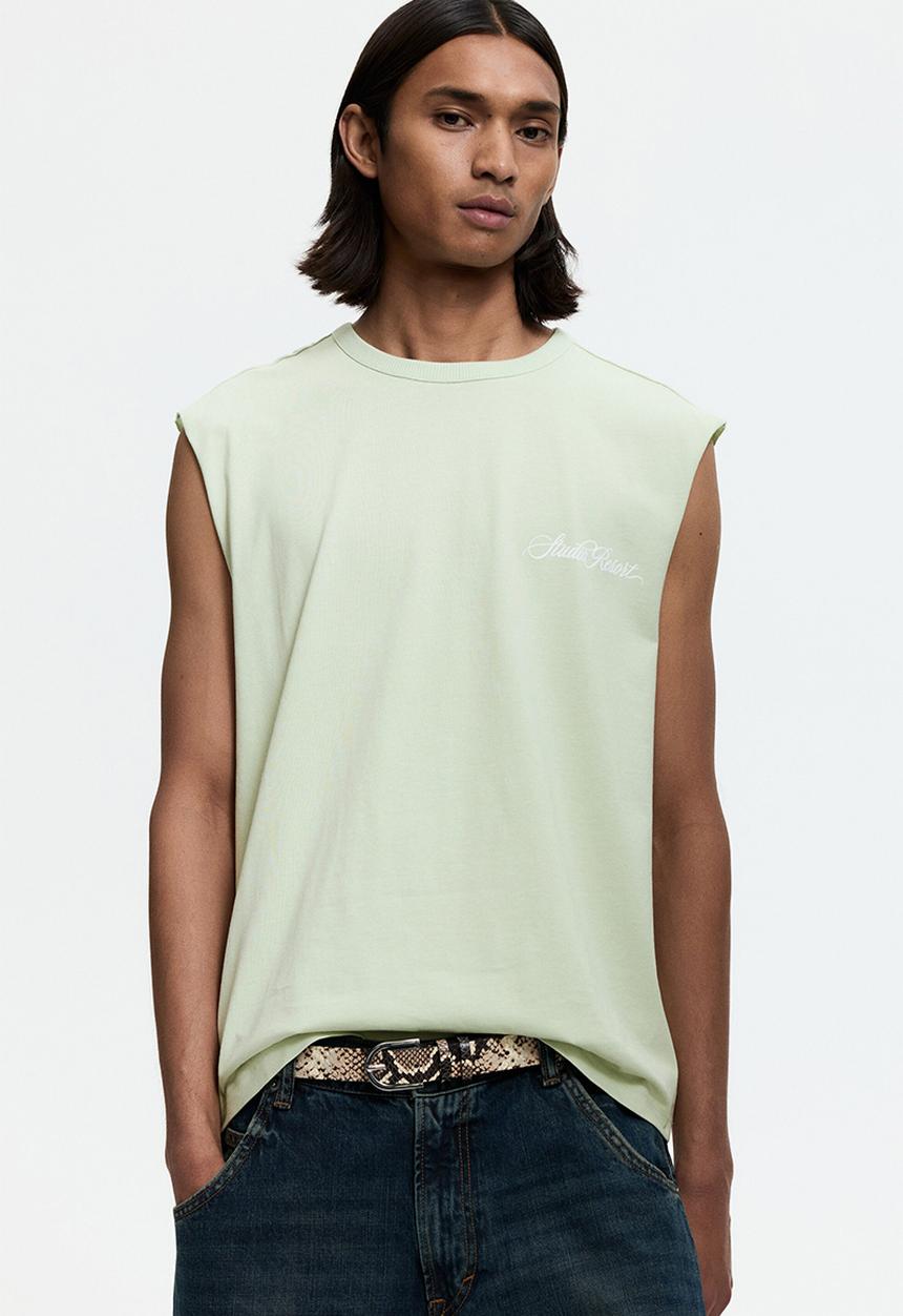H&M - Loose fit printed vest top - light green/studio resort