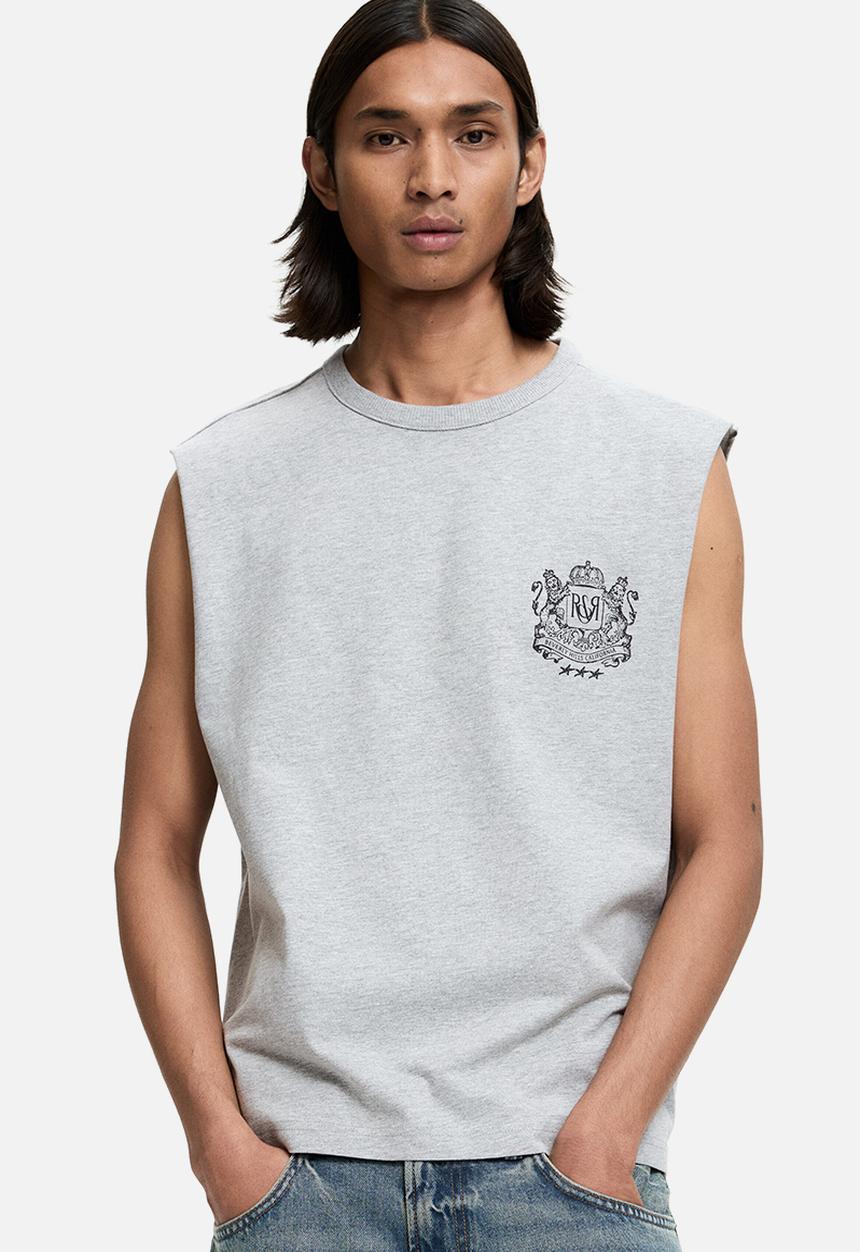 H&M - Loose fit printed vest top - light grey marl/running club