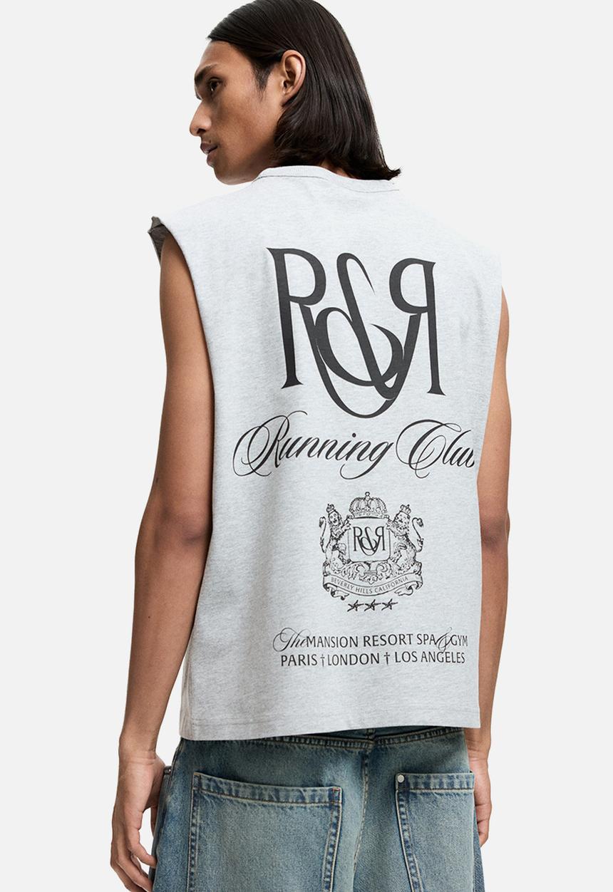 H&M - Loose fit printed vest top - light grey marl/running club