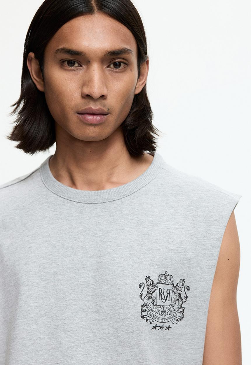 H&M - Loose fit printed vest top - light grey marl/running club