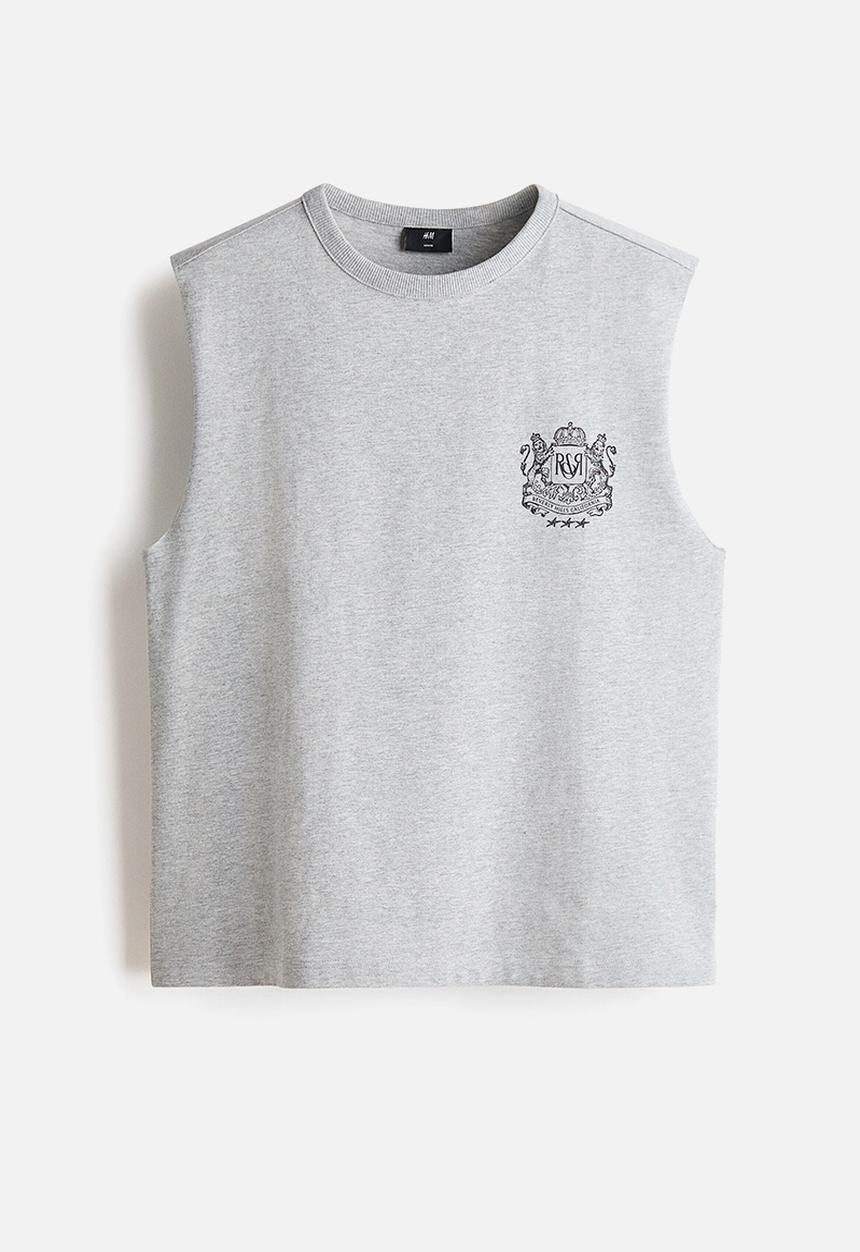 H&M - Loose fit printed vest top - light grey marl/running club