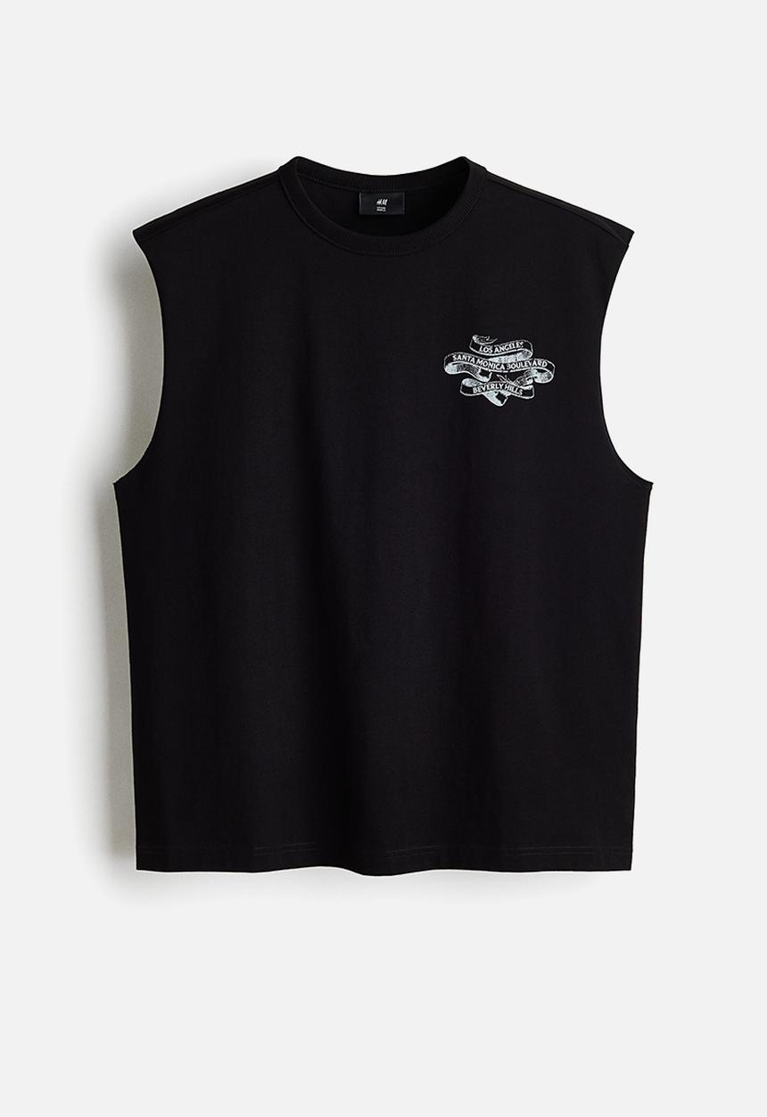 H&M - Loose fit printed vest top - black/los angeles