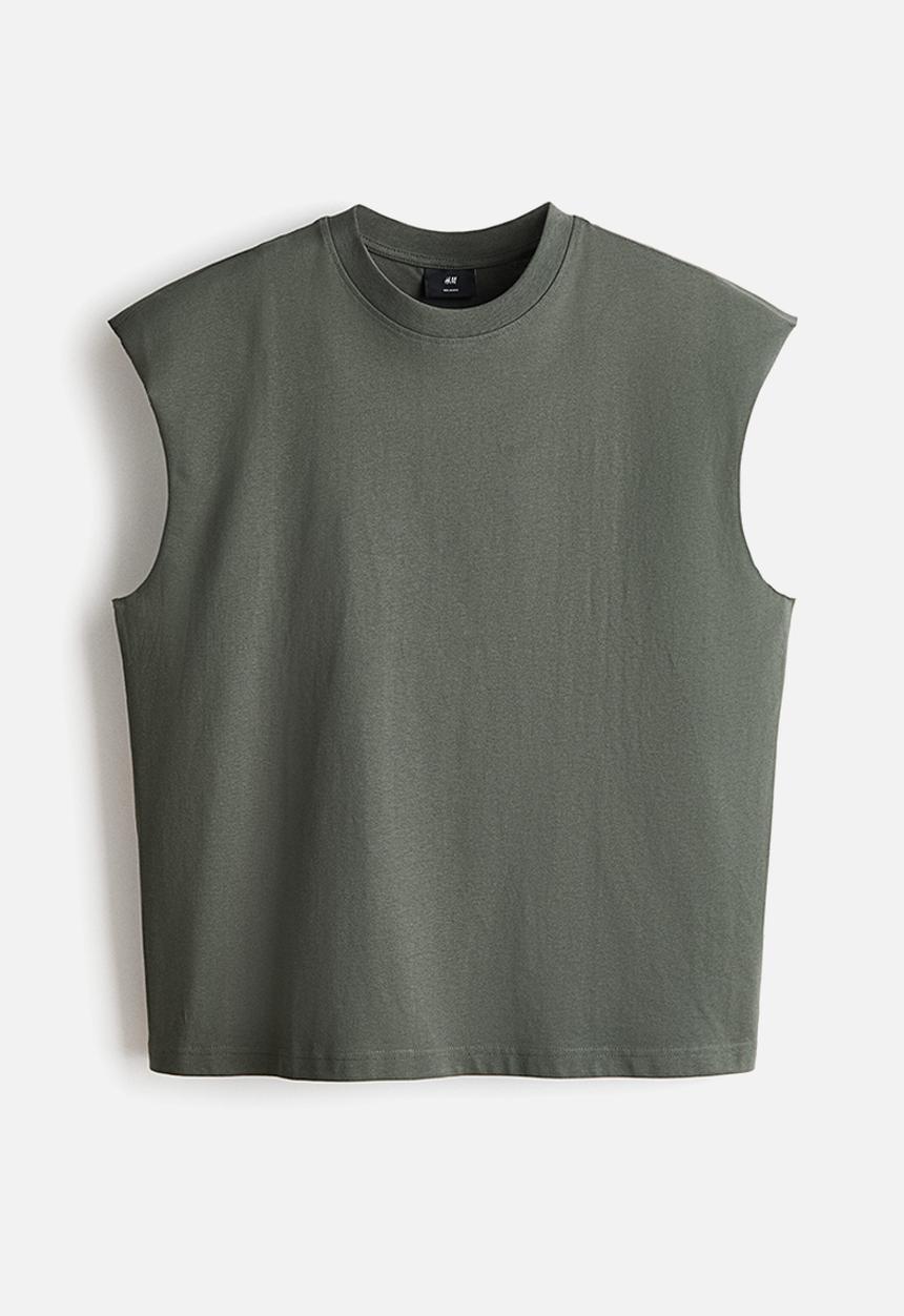 H&M - Relaxed fit cotton vest top - dark khaki green
