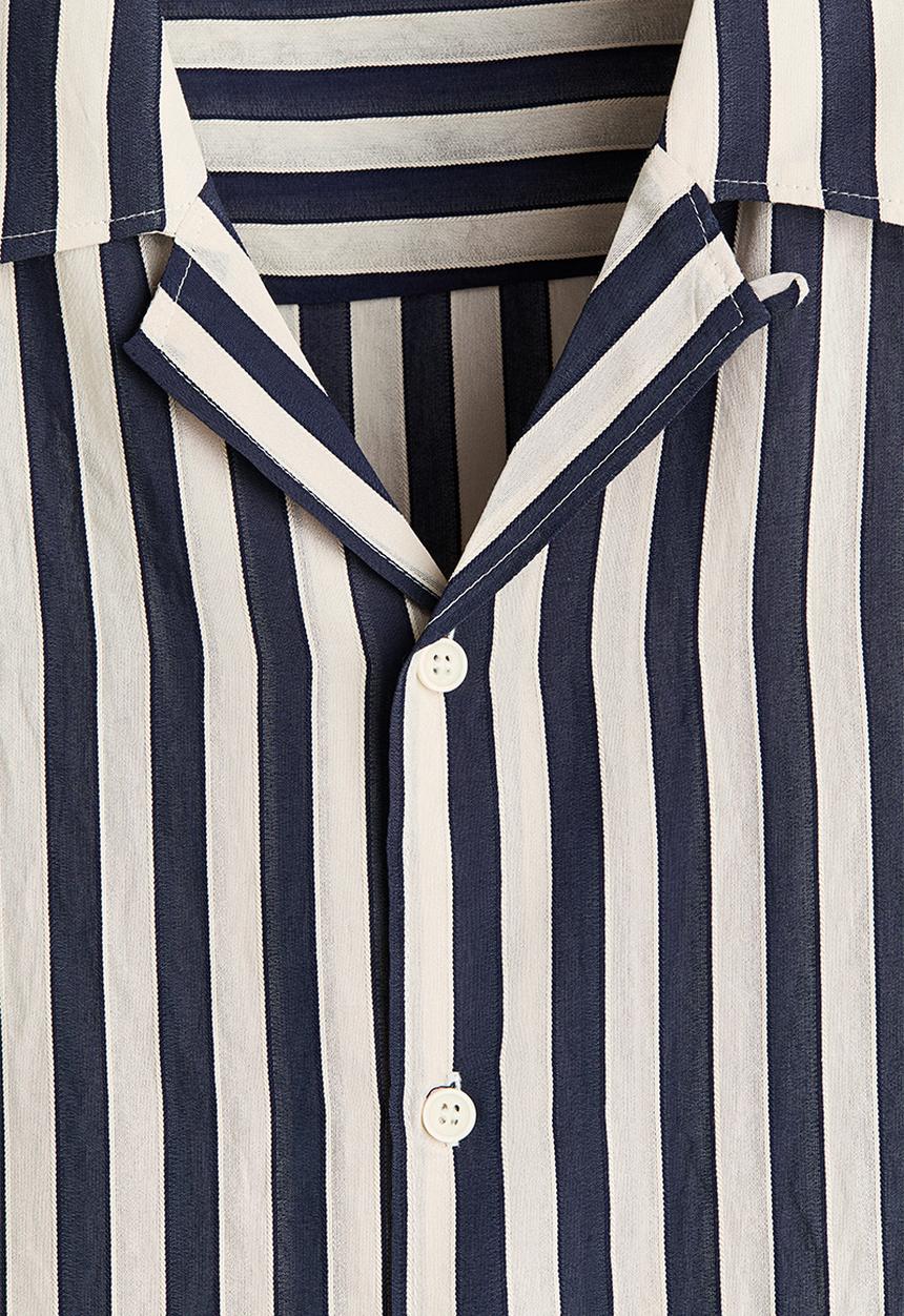 H&M - Relaxed fit resort shirt - navy blue/striped