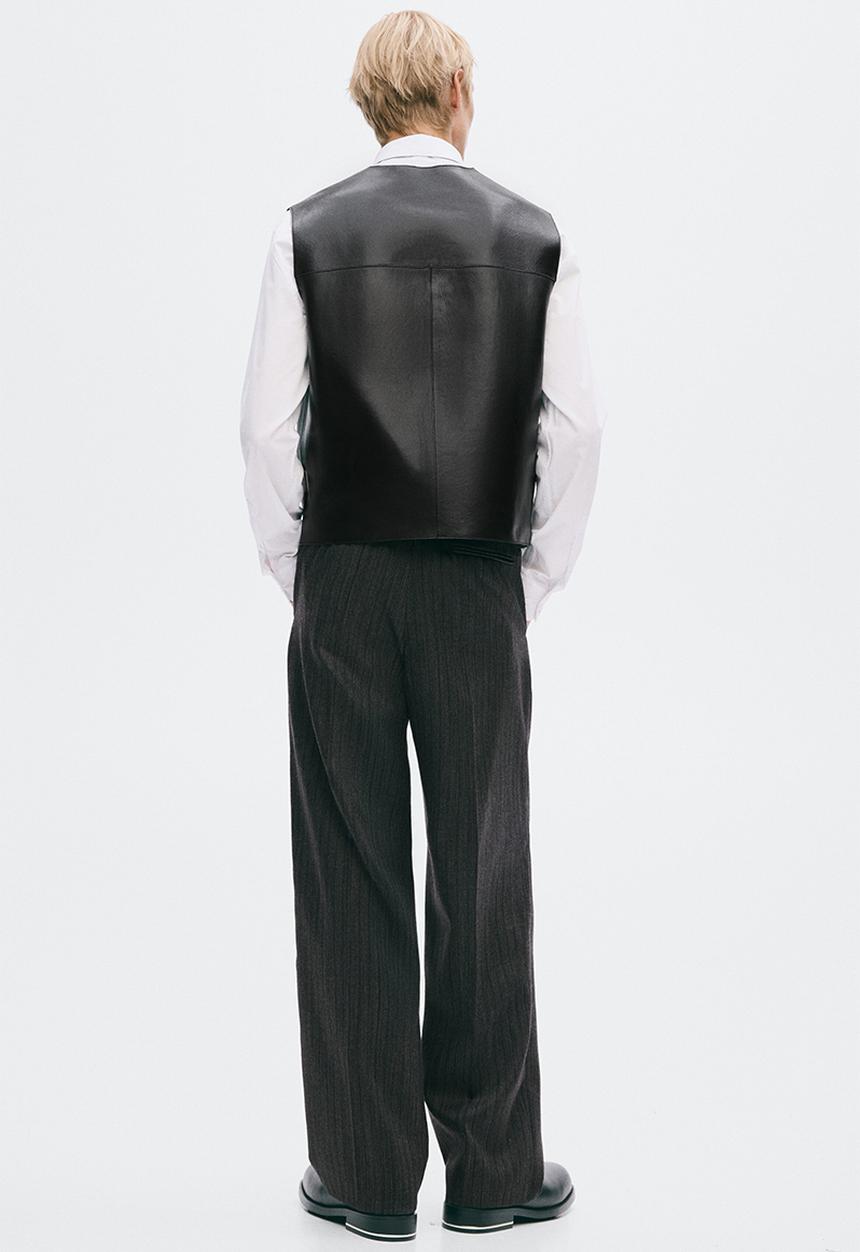 H&M - Regular fit tailored wool trousers - dark grey/pinstriped