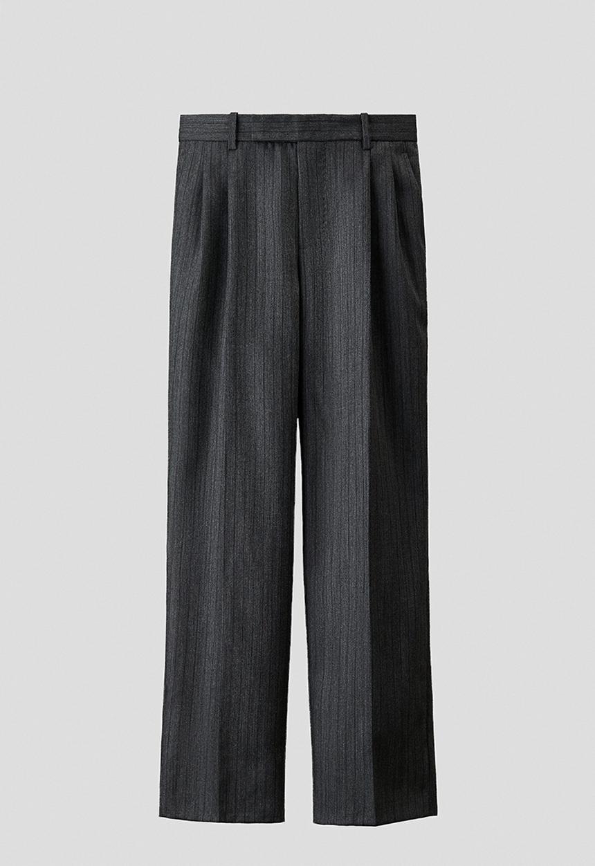 H&M - Regular fit tailored wool trousers - dark grey/pinstriped