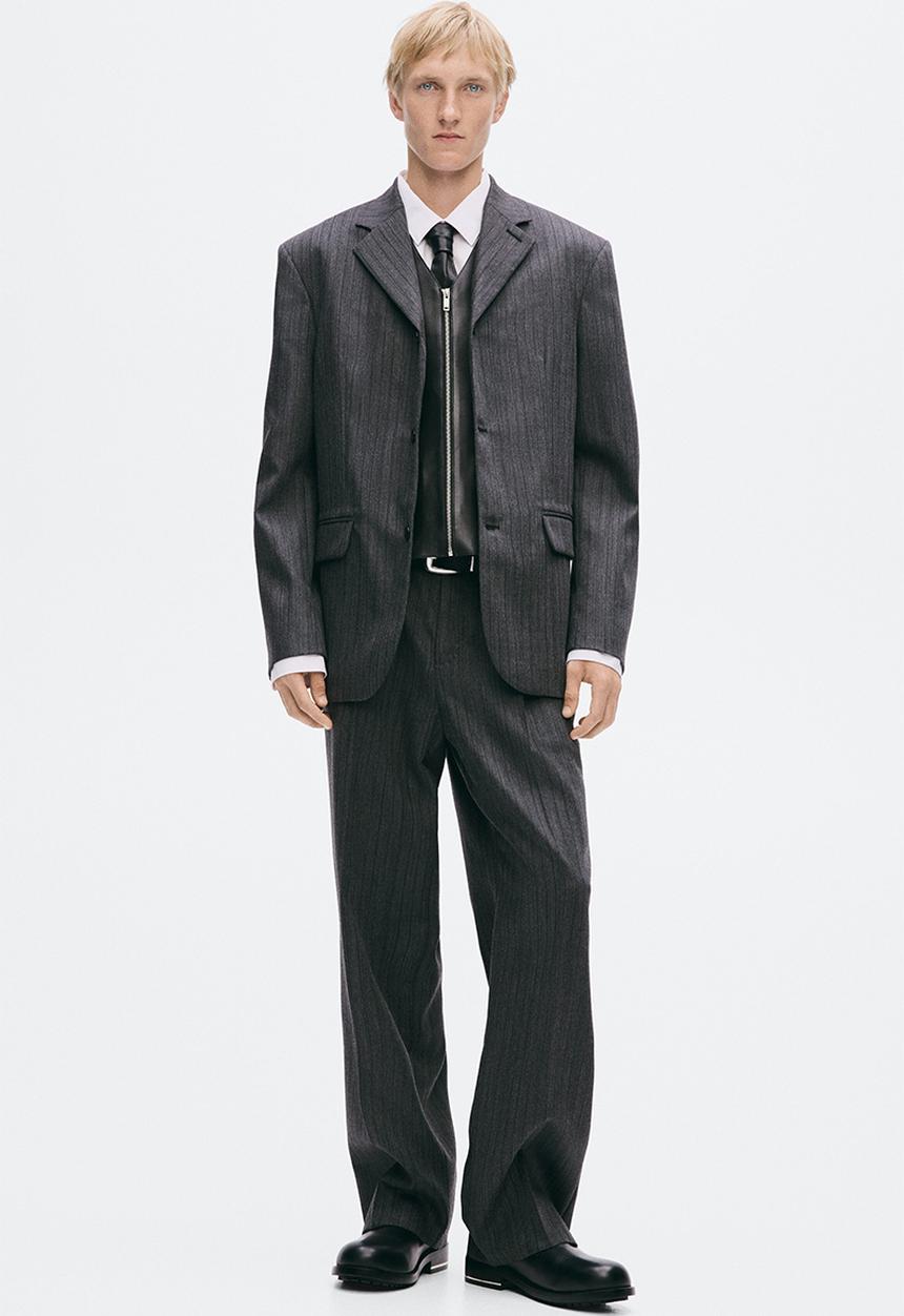 H&M - Regular fit single-breasted wool jacket - dark grey/pinstriped