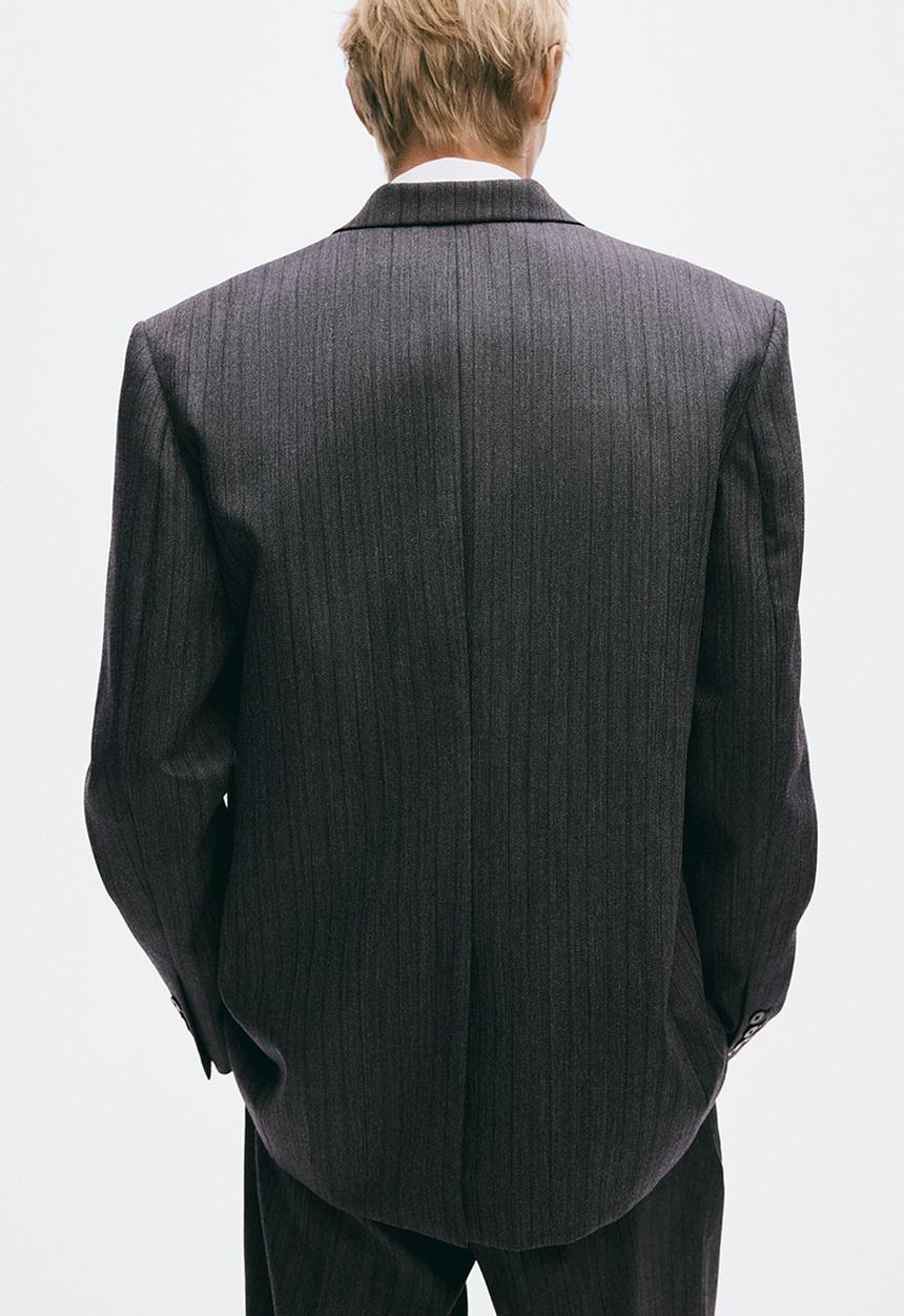H&M - Regular fit single-breasted wool jacket - dark grey/pinstriped