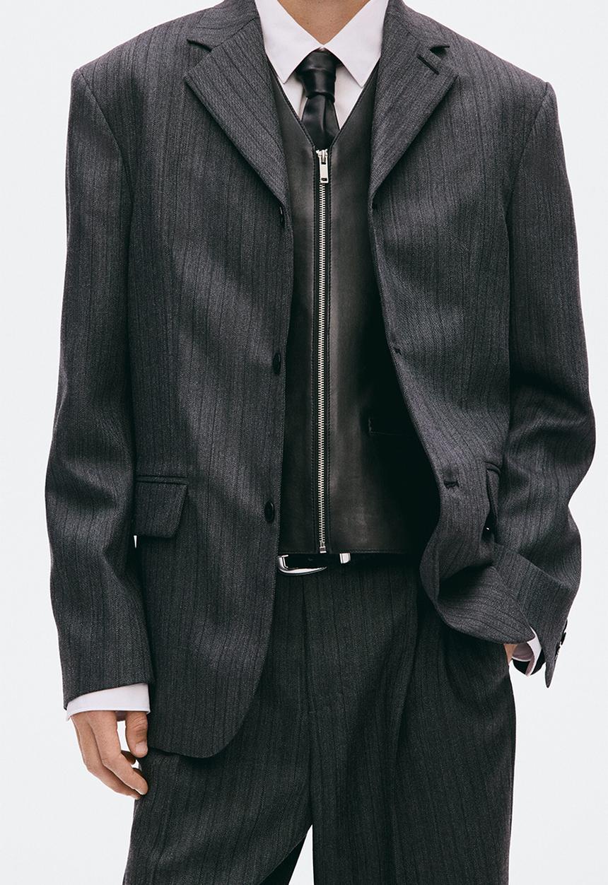 H&M - Regular fit single-breasted wool jacket - dark grey/pinstriped